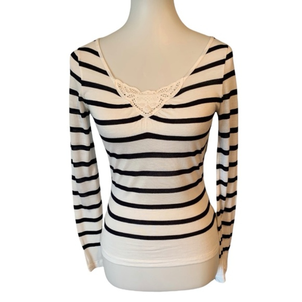 Armand Ventilo Striped Long Sleeve Top T-Shirt Lace Accent sz S